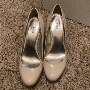 Alfani Paten leather white heels with cork accents